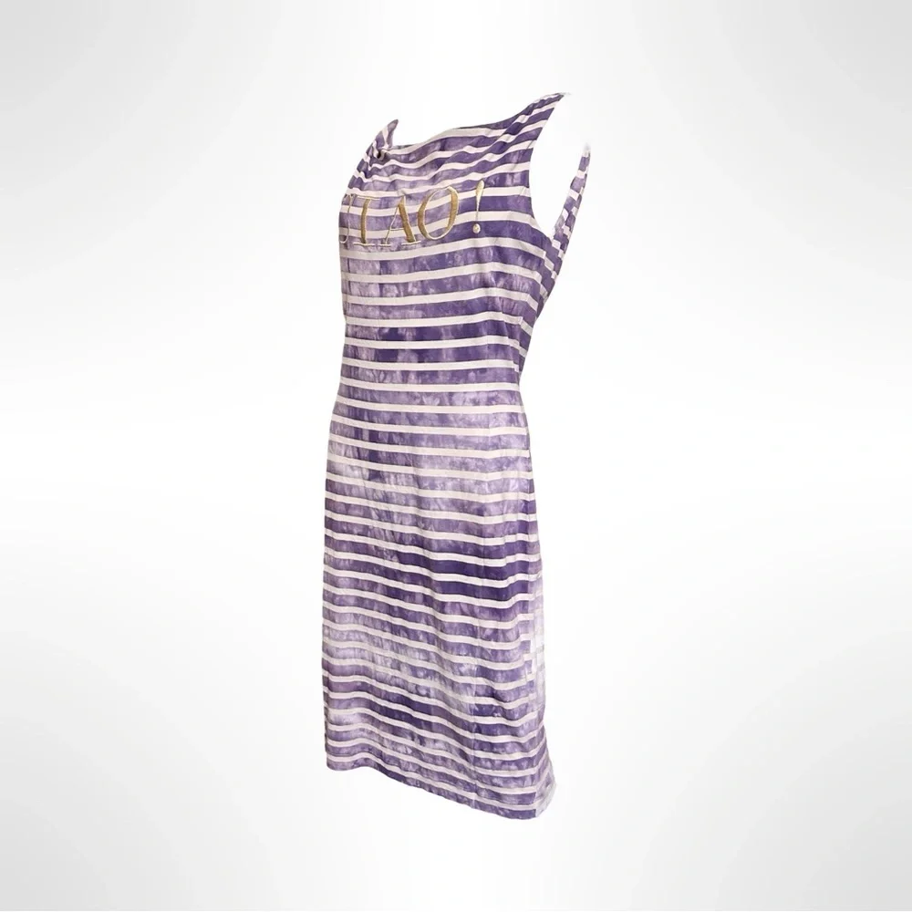 Y2K Moschino Cheap Chic Ciao Purple White Striped Cotton Jersey Sleeveless Dress - Picture 5 of 9